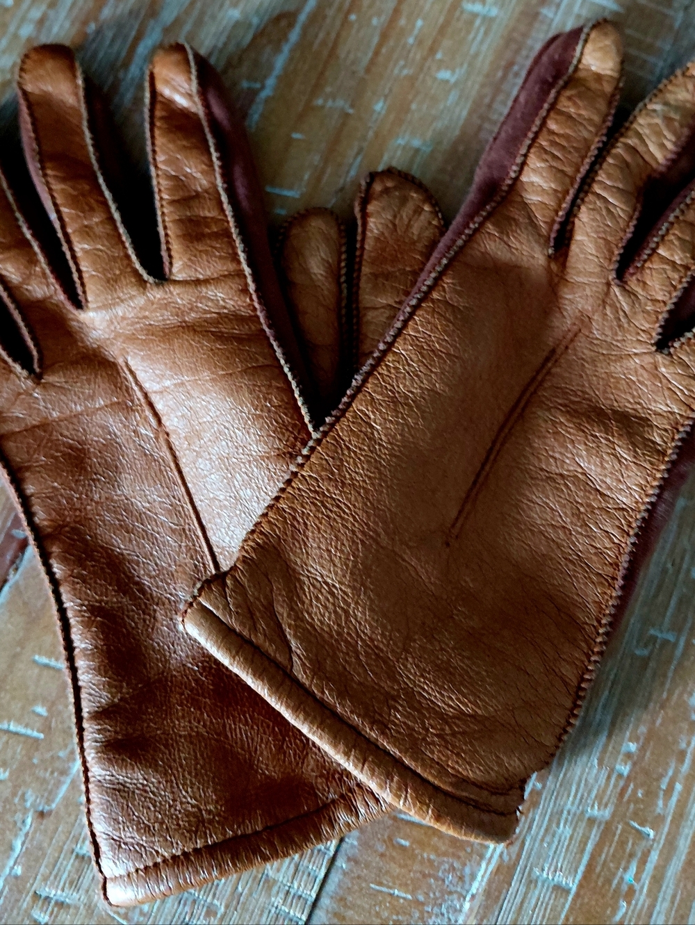 Vintage Estate Brown Genuine Leather Gloves Women Ladies One SIZE FITS MOST